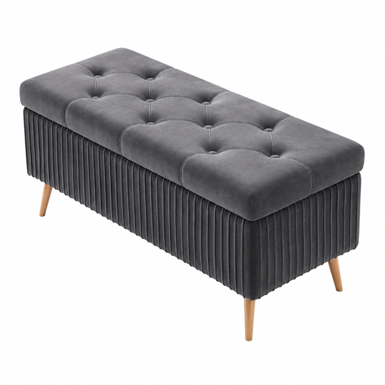 Samtpolsterbank mit Stauraum, 120 cm, vielseitige Ottomane für Schlafzimmer, Wohnzimmer und Flur, Farbe Grau