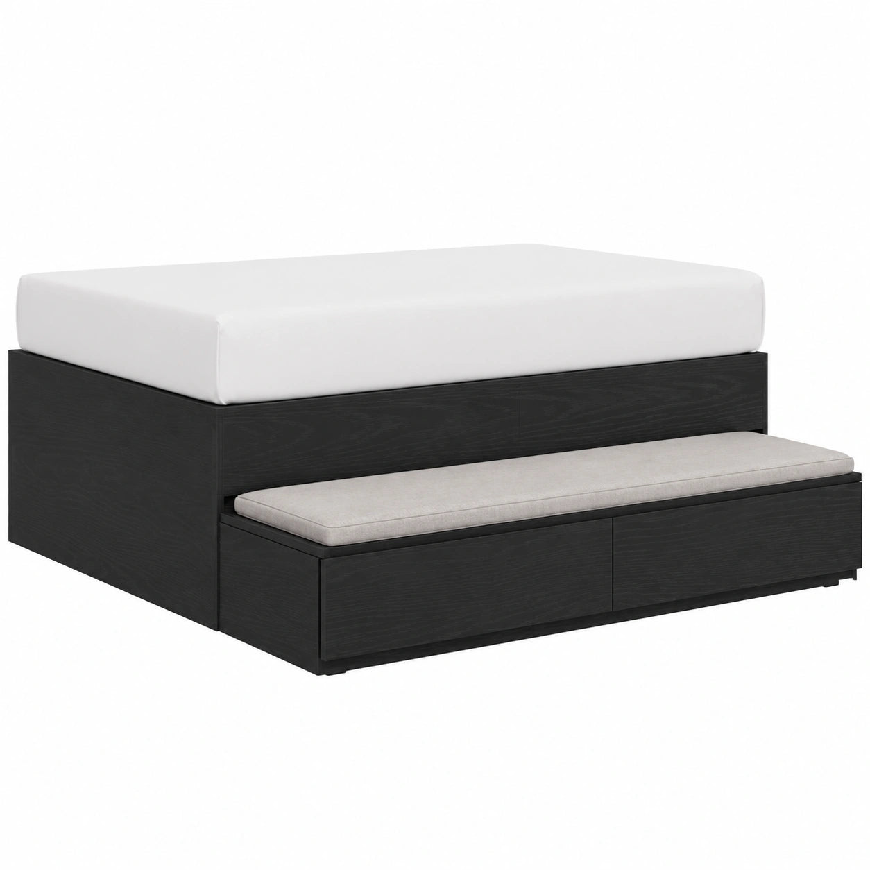 Moderner schwarzer Nachttisch aus Eiche mit Push-to-Open Schubladen, 75x36,5x16,5 cm, für Schlafzimmer, Flur und Gästezimmer