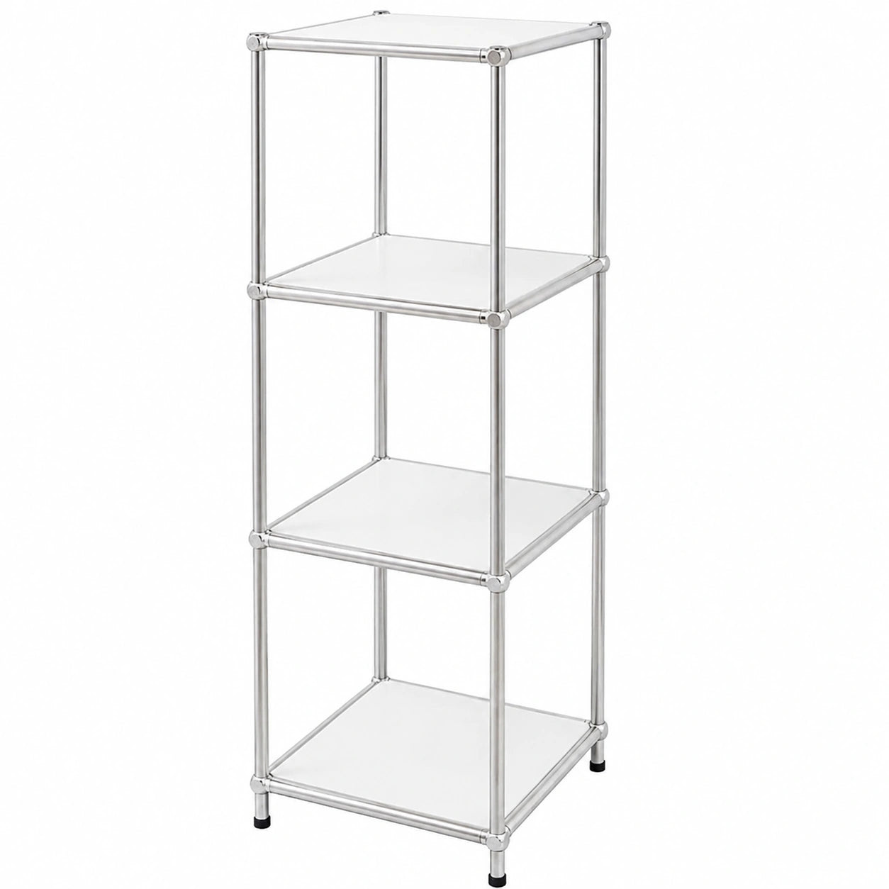 Floordirekt 4-stufiges Metallregal, modernes Stecksystem - Weiß, Chrom, 95x30x30 cm für Wohnzimmer, Büro, Flur - Bücherregal Concept Epure MK-005
