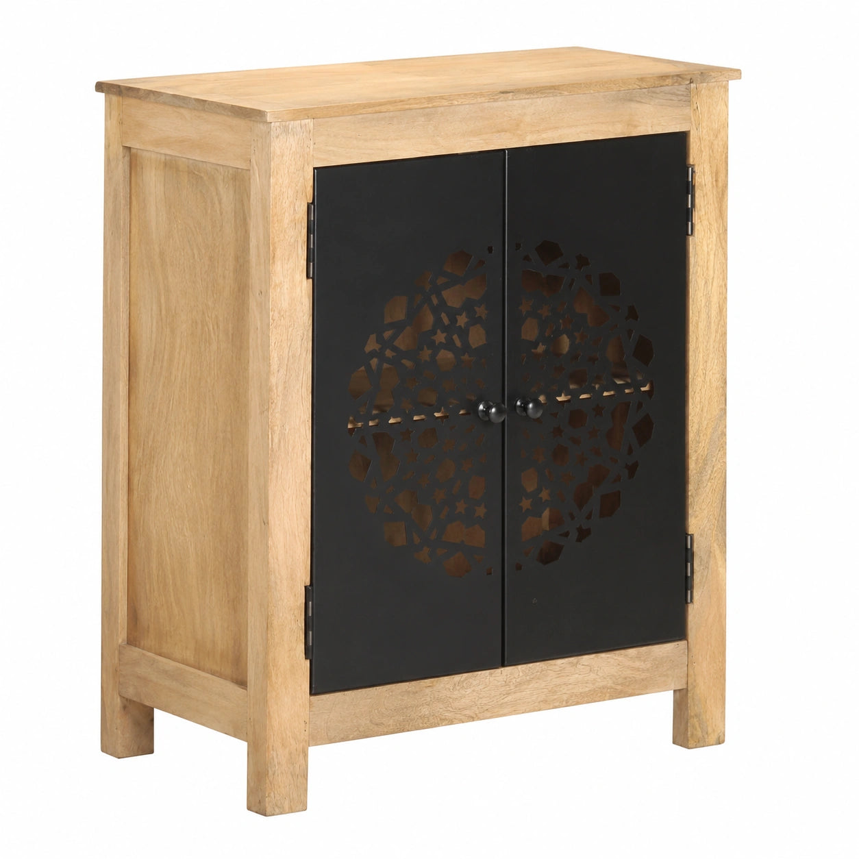 Moderner Mangoholz-Sideboard mit Stahltüren, 60x35x75 cm, vielseitiges Möbelstück für Flur, Schlafzimmer und Wohnzimmer