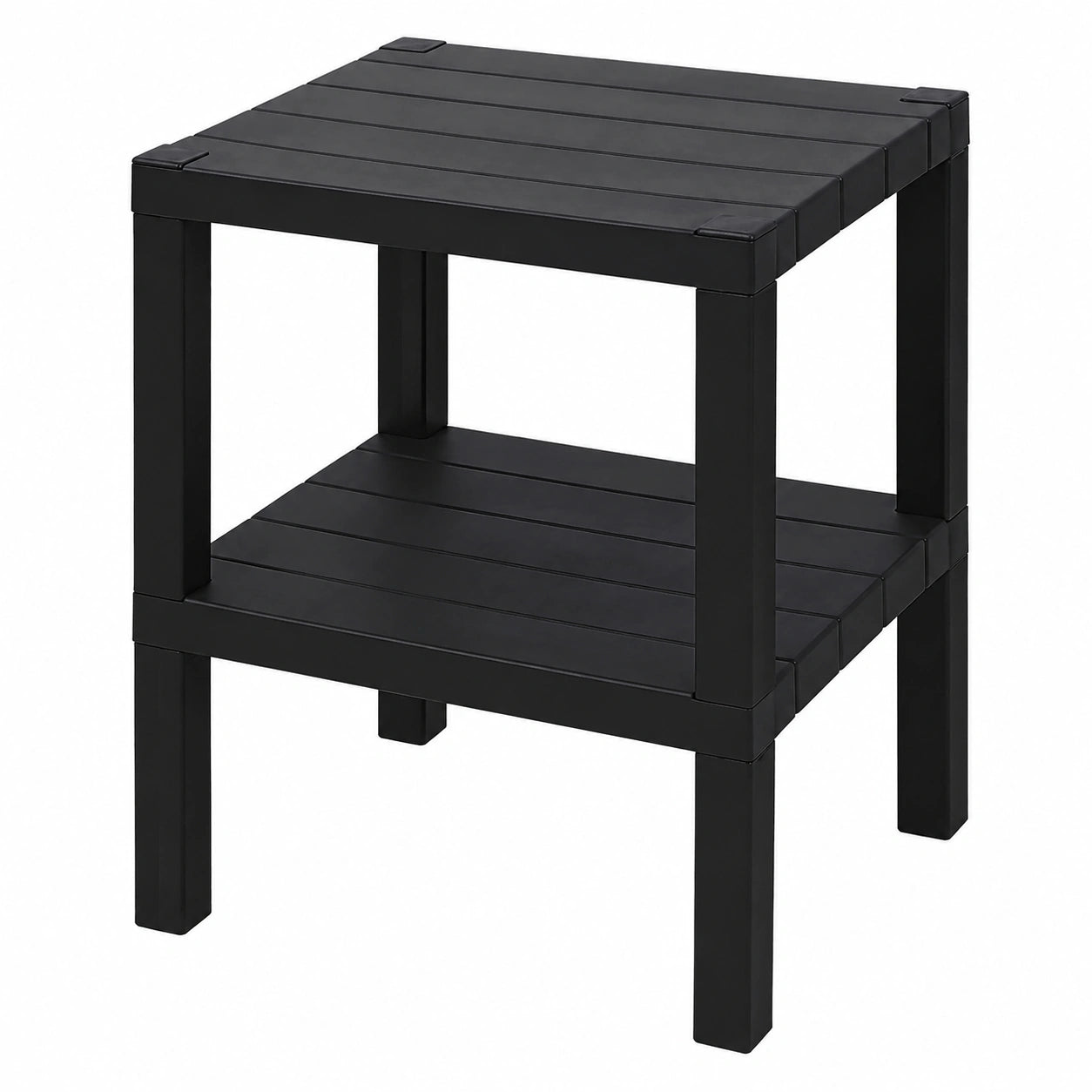 Kleiner Spetebo Beistelltisch aus Kunststoff in Anthrazit mit zwei Ablagen - 45 x 38 cm