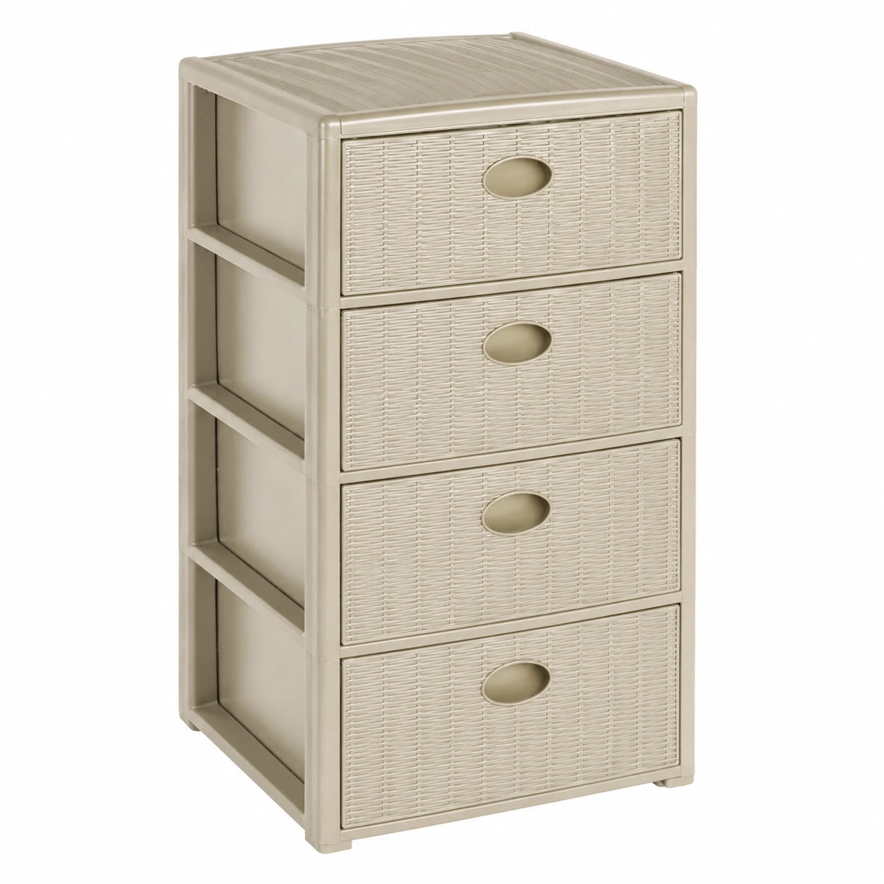 Kunststoffschubladenschrank mit Rattan-Design, 4 Schubladen, 40x40x81 cm, Beige