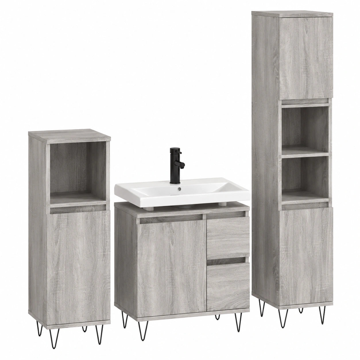 Moderner Badezimmerschrank, Sperrholz, Sonoma Eiche, Grau, 30x30x190 cm