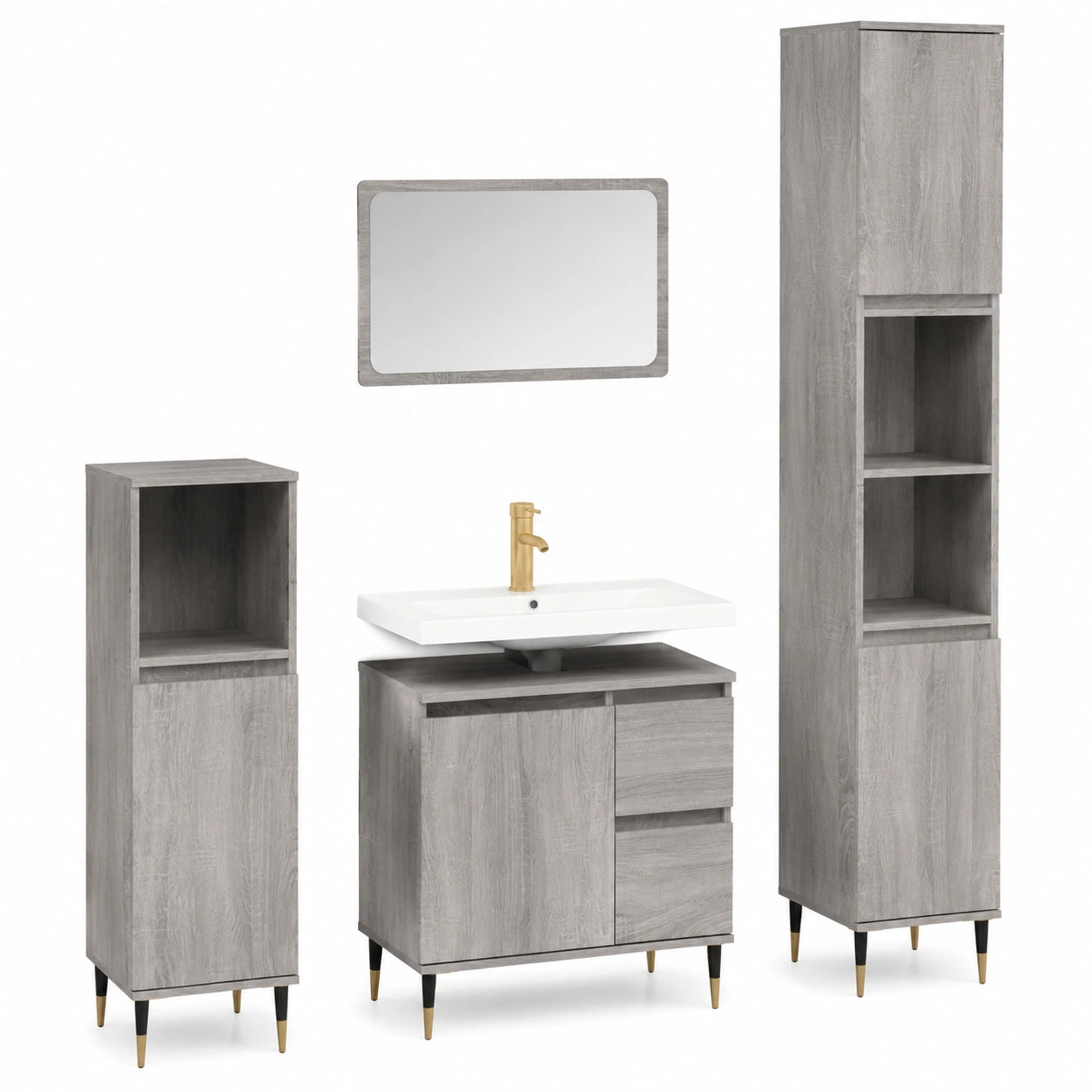 Moderner Badezimmerschrank aus Sperrholz in Sonoma-Grau, 30x30x190 cm
