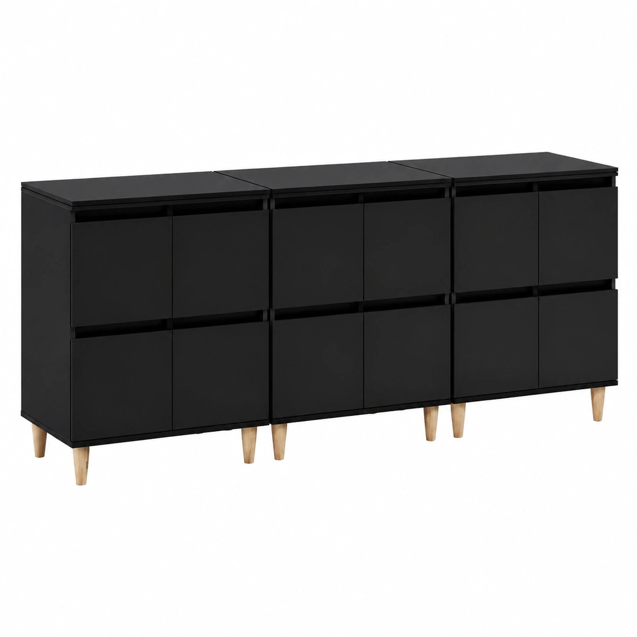 Homgoday Sideboards Set aus 3, Schwarz Sperrholz, 60x35x70 cm, Vielseitiger Küchenschrank