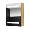 Moderner Badezimmerschrank mit Spiegel, Weiß & Eiche, 50x14x60cm