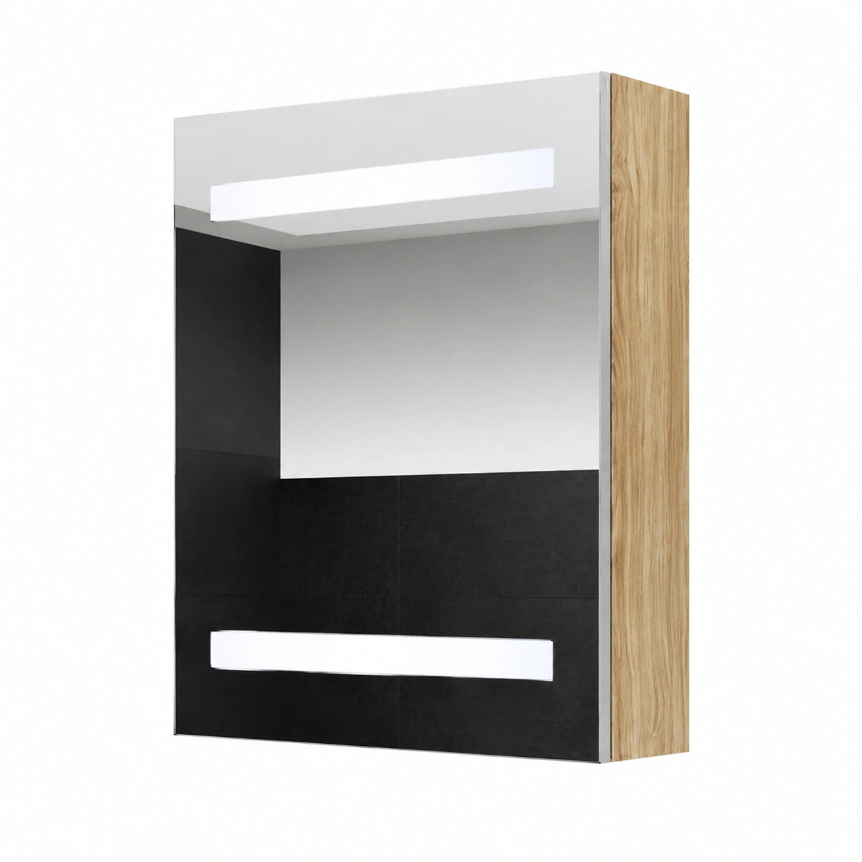 Moderner Badezimmerschrank mit Spiegel, Weiß & Eiche, 50x14x60cm
