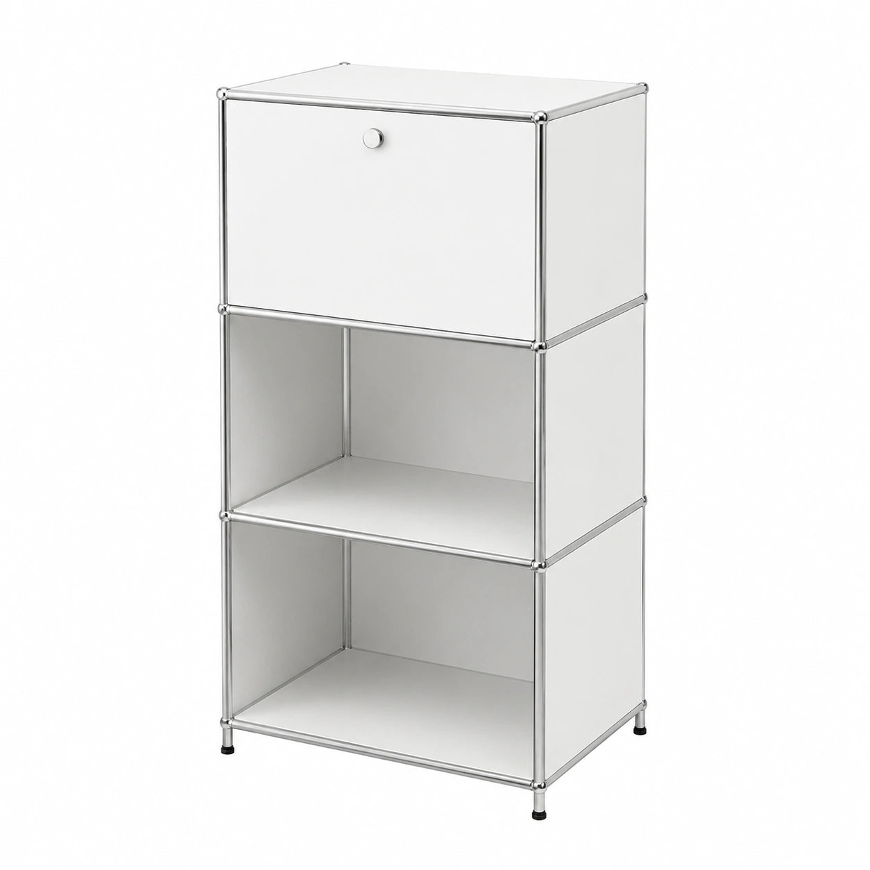 Moderner Metallregal Beistelltisch in Weiß und Chrom, 121x50x40cm - Modulares Design für Wohnzimmer, Büro und Flur